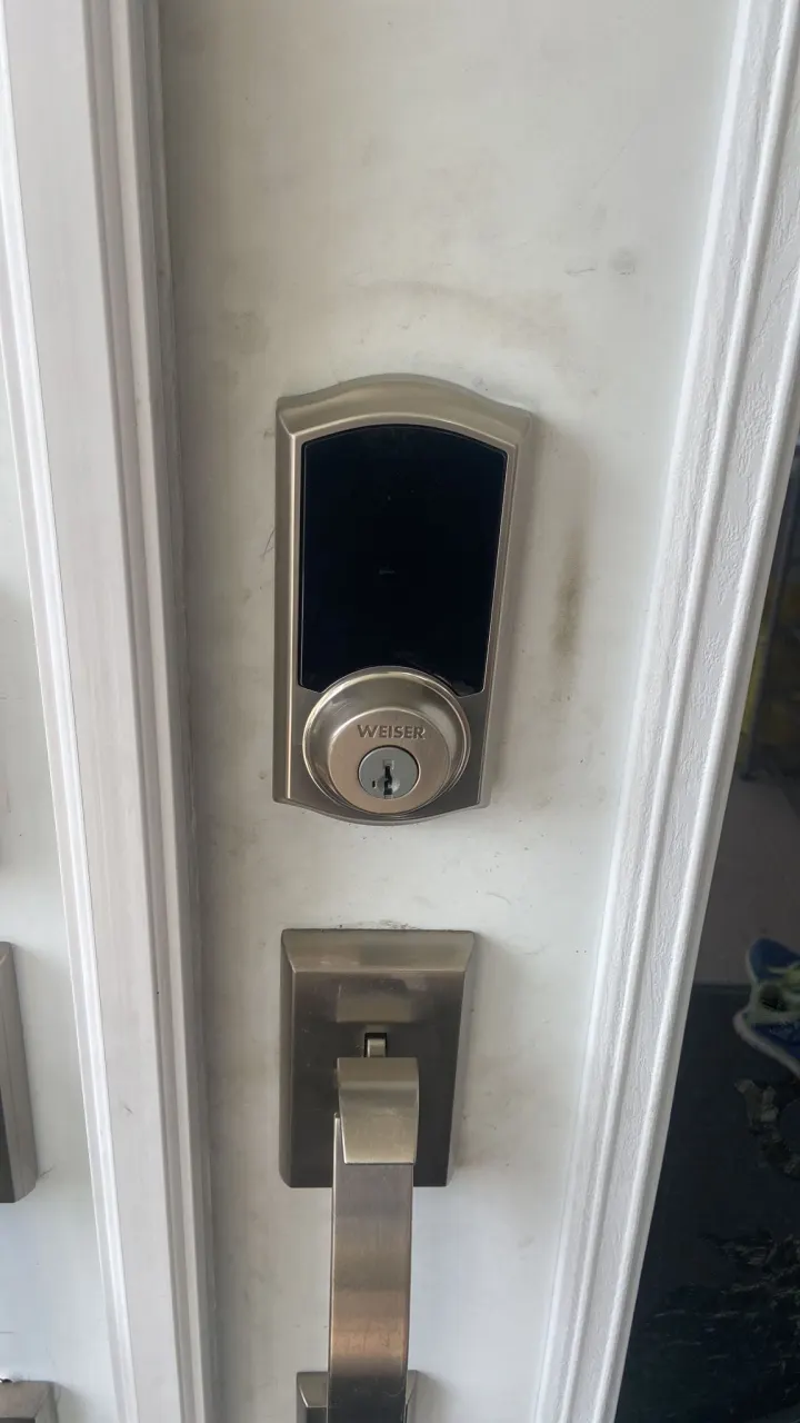 Smart lock installed on a residential front door