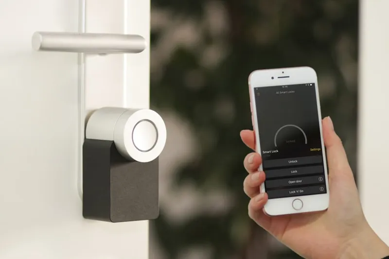 Smart lock installed on a residential door